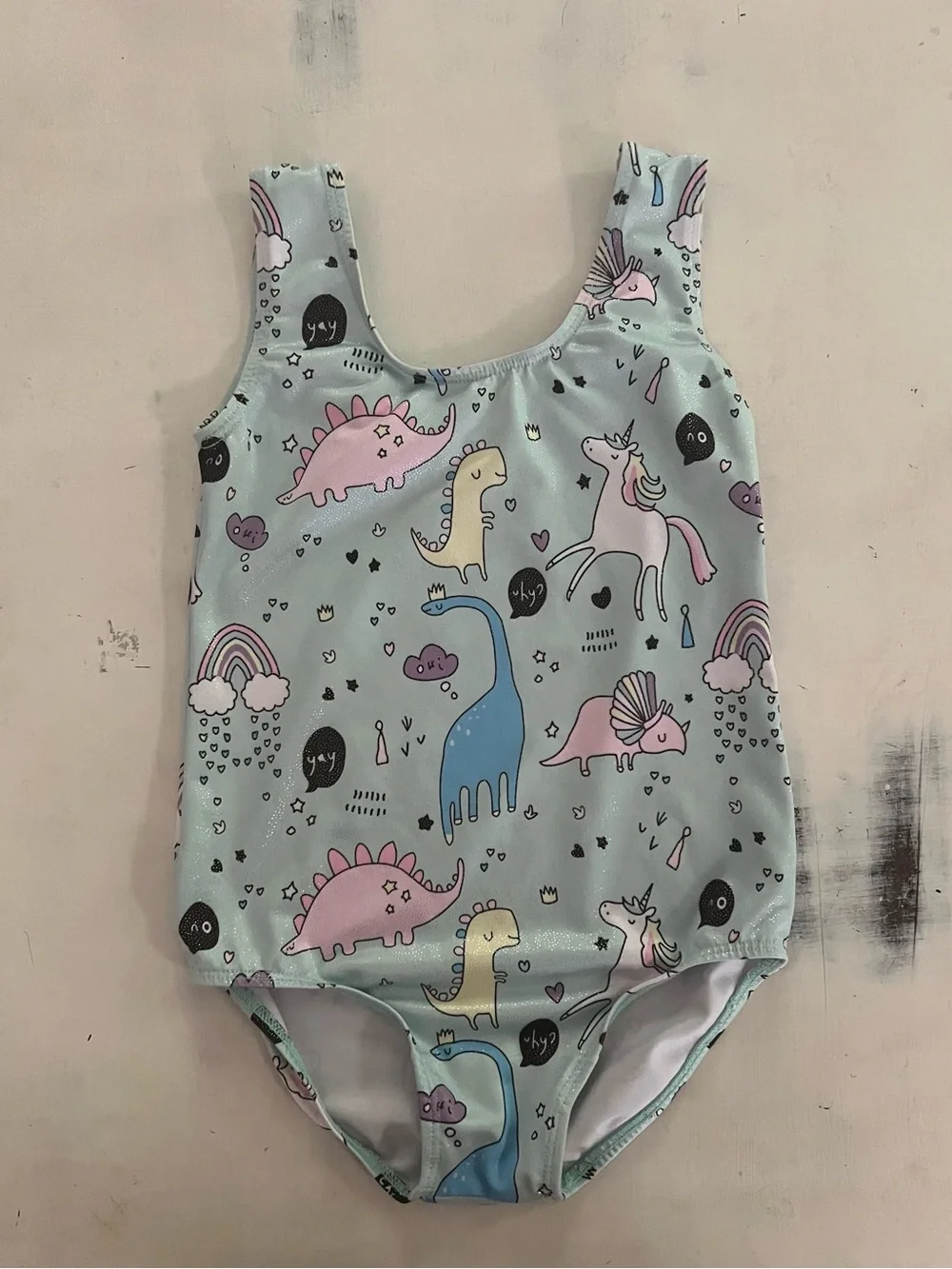 Hoziy Girls Gymnastics Leotard Dinosaur and Unicorn Sparkle Print Size Small